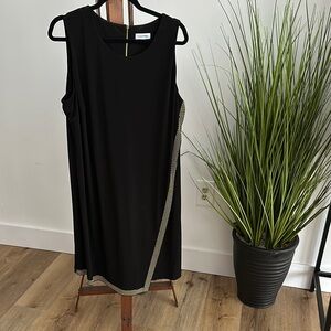 Calvin Klein Black Sleeveless Dress with Gold Beaded Trim